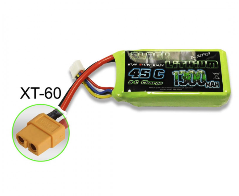 Accu Lipo 1300mAh 3s 45C XT60 Black Lithium