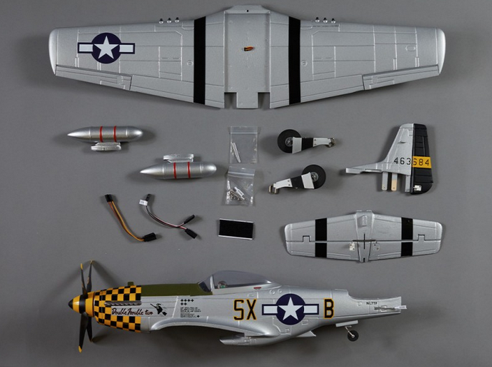 Warbird P-51D Mustang jaune PNP 750mm Derbee Warbird